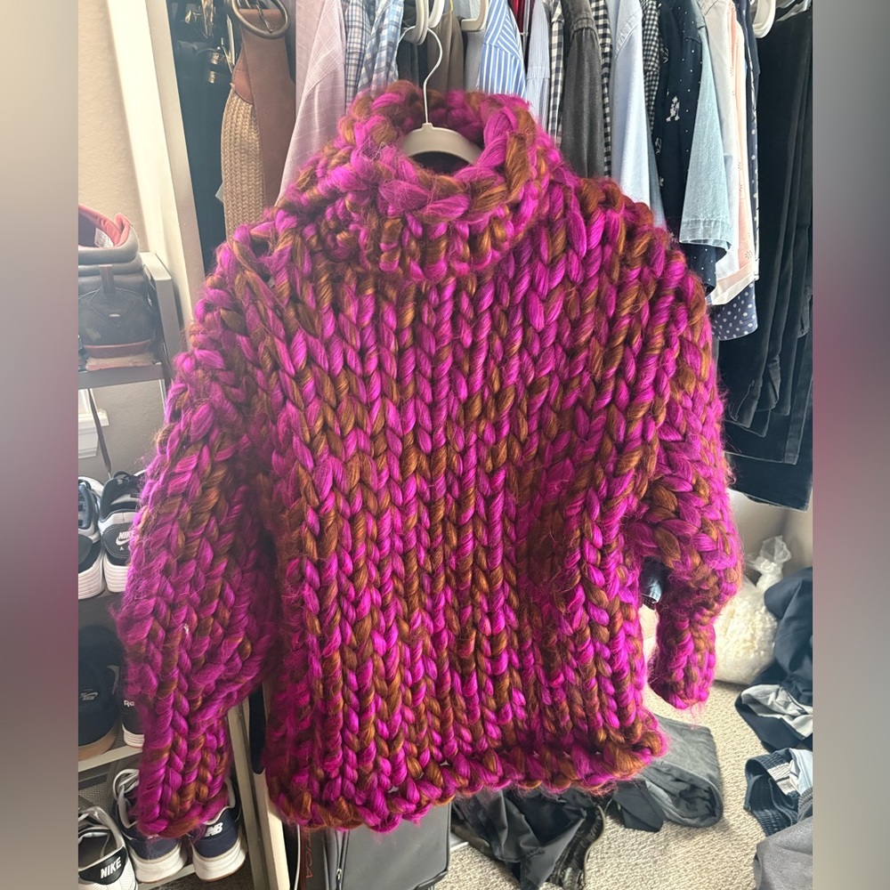 Etsy Custom Chunky Knit Pink and Brown Sweater OS